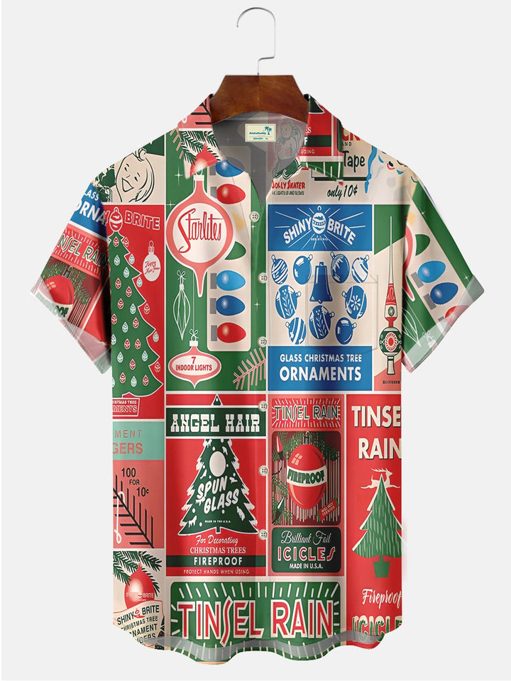Alohadaddy Vintage Christmas Illustration Printed Casual Plus Size Shirts