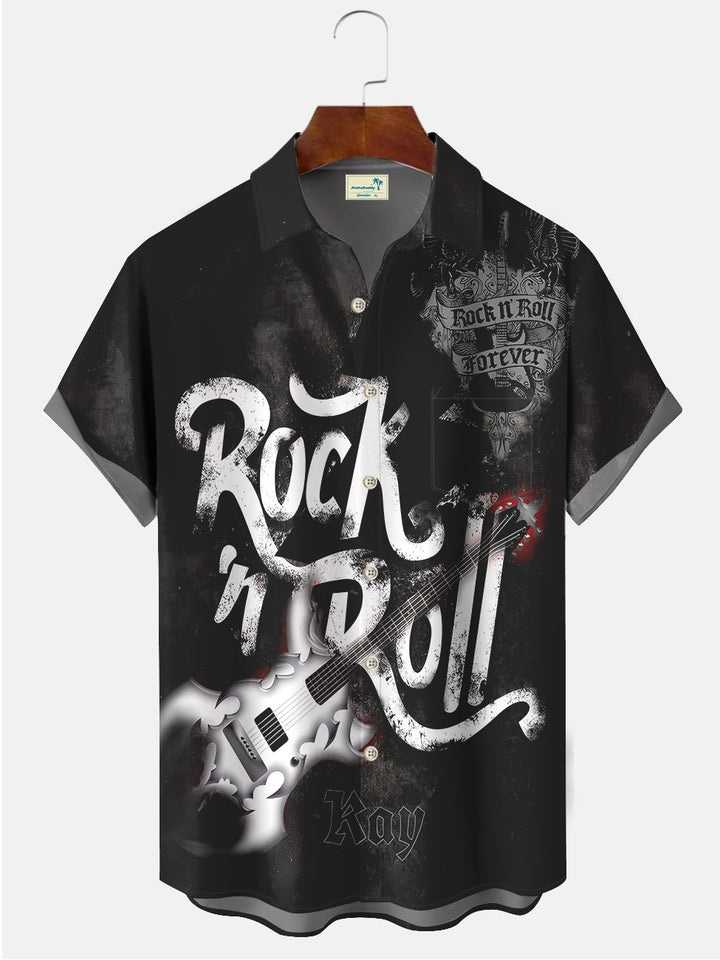 Alohadaddy Vintage Rock Music Instrument Printed Casual Plus Size Shirts