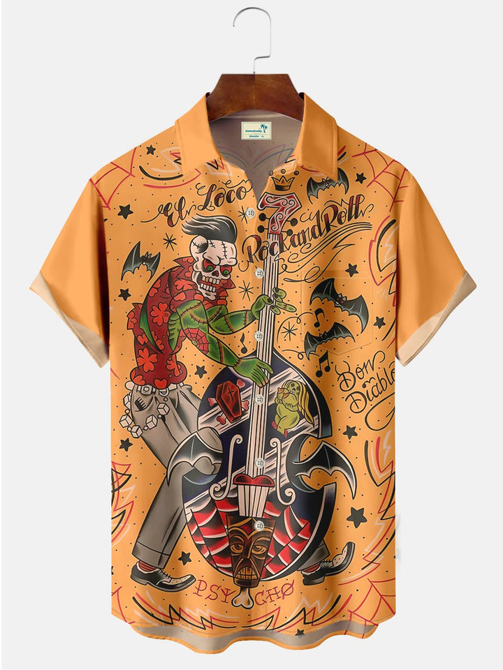 Alohadaddy Rock Music Instrument Skull Illustration Casual Plus Size Shirts