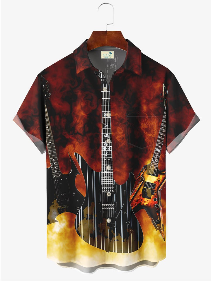 Alohadaddy Rock Music Instrument Printed Casual Plus Size Shirts