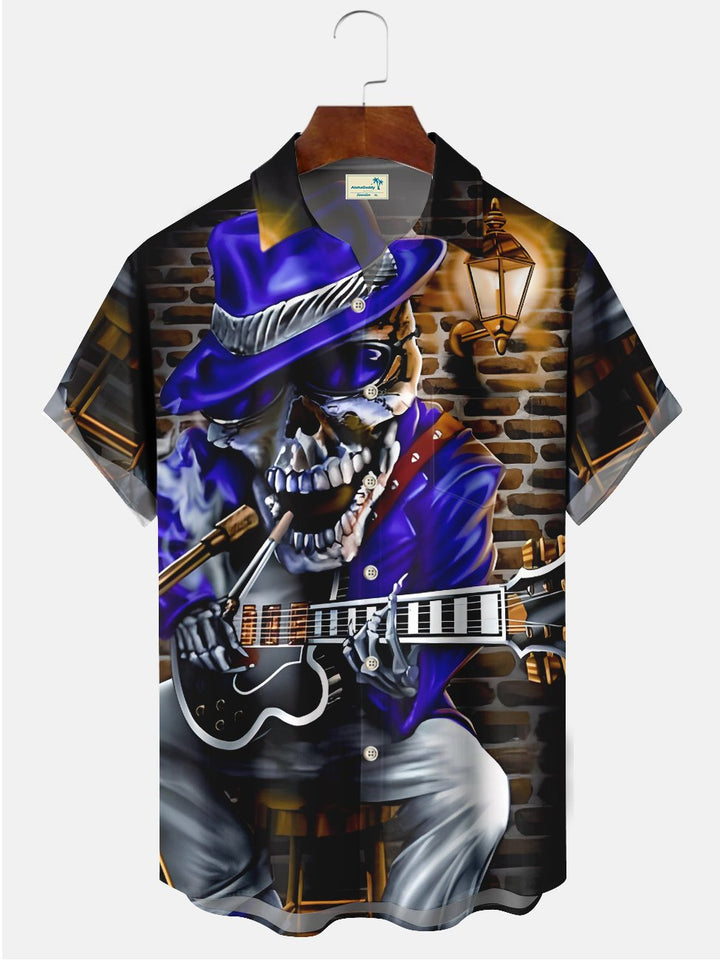 Camisas casuales de talla grande con estampado de guitarra y calavera de rock de Alohadaddy