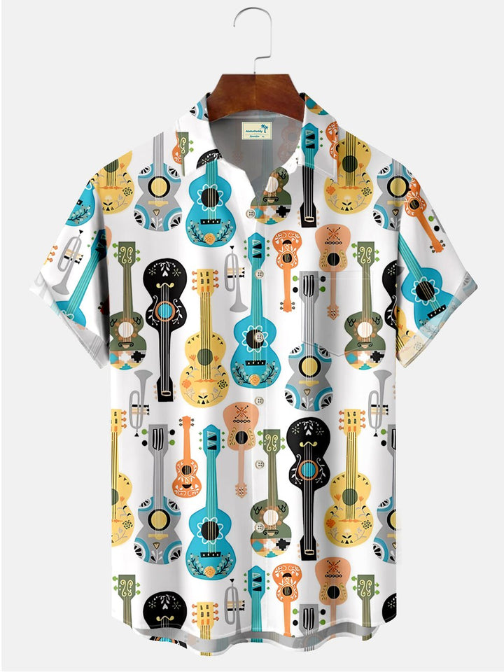 Camisetas casuales de talla grande con estampado de guitarra e instrumento musical Alohadaddy