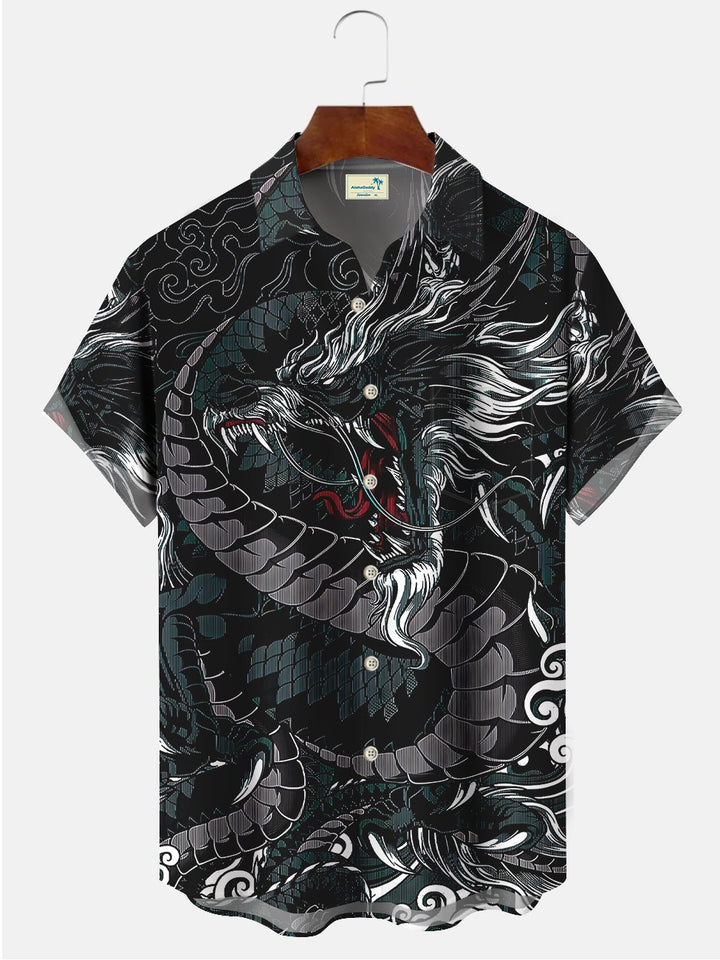 Alohadaddy Eastern Dragon Illustration Printed Casual Plus Size Shirts