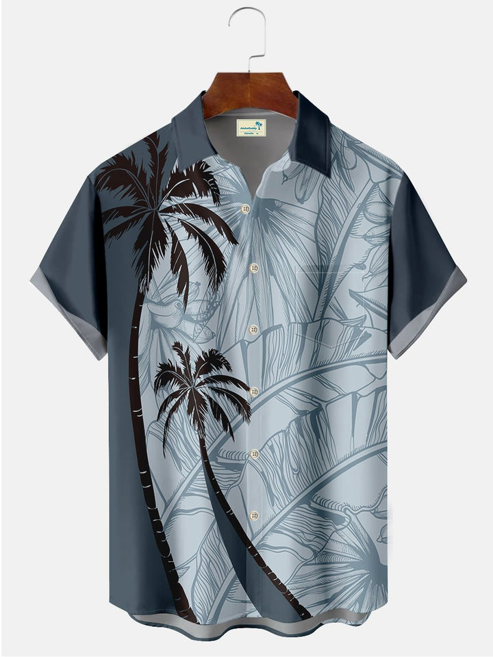 Alohadaddy Coconut Tree Contrast Printed Casual Plus Size Shirts