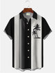 Alohadaddy Black Coconut Tree Cotton-Blend Bowling Casual Shirts