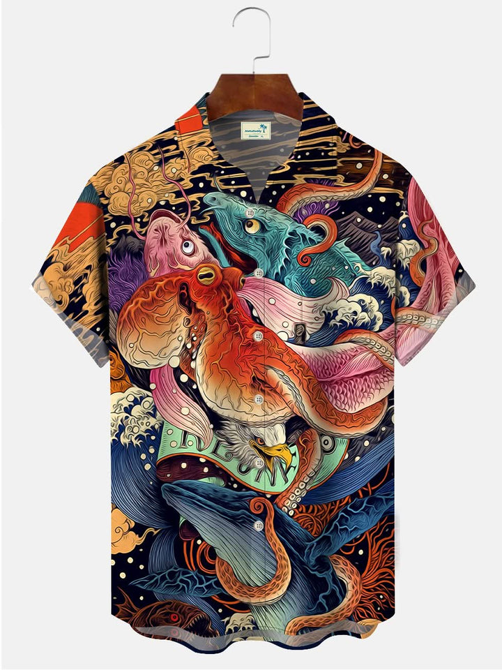 Camisa casual con estampado de patrón oriental para hombre